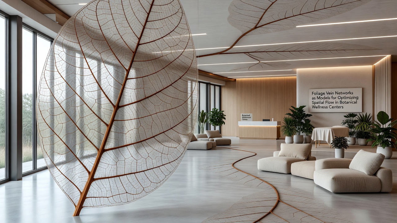 Architectural floor plan overlay showing vein-like pathways in a botanical wellness center layout