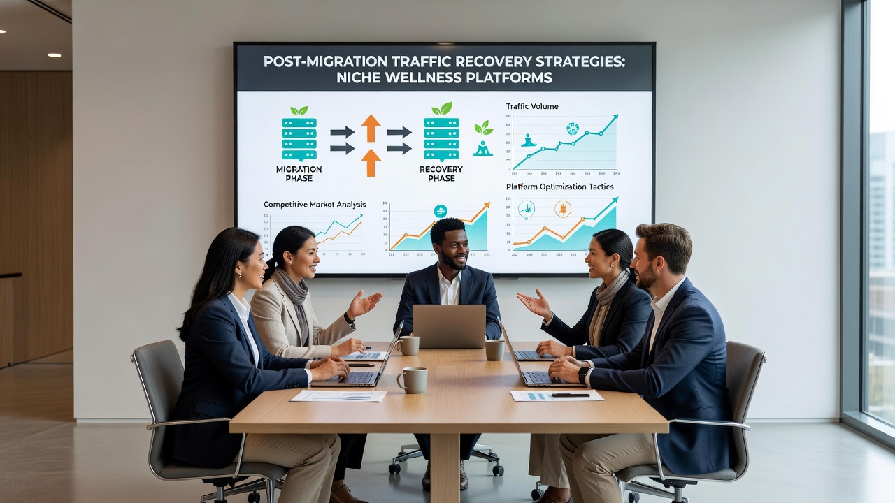 Analytics overview of niche wellness site traffic recovery with keyword performance charts